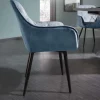 Design Stuhl MILANO petrol Samt mit Armlehne Ziersteppung gepolstert schwarze Metallbeine