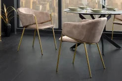 Design Stuhl NOBLESSE champagner beige Samt golden verchromtes Metallgestell