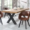 Design Stuhl NORDIC STAR antik braun Microfaser Massivholz schwarz mit Armlehne gepolstert