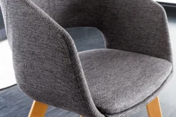 Design Stuhl NORDIC STAR grau Strukturstoff Massivholz mit Armlehne gepolstert