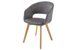 Design Stuhl NORDIC STAR grau Strukturstoff Massivholz mit Armlehne gepolstert