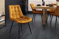 Design Stuhl ROADSTAR senfgelb Samt schwarze Metallbeine