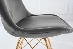 Design Stuhl SCANDINAVIA MEISTERSTÜCK dunkelgrau Samt goldene Beine