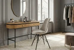 Design Stuhl SCANDINAVIA MEISTERSTÜCK beige grau Chenille schwarz Metallgestell