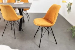 Design Stuhl SCANDINAVIA MEISTERSTÜCK senfgelb Cord schwarze Metallbeine