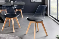 Design Stuhl SCANDINAVIA MEISTERSTÜCK transparent schwarz Kunststoff Buchenholz natur