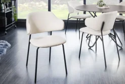 Design Stuhl VOGUE weiß Bouclé schwarze Metallbeine