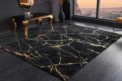 Design Teppich MARBLE 240x160cm schwarz gold Marmor-Optik Flachgewebe