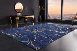 Design Teppich MARBLE 240x160cm königsblau gold Marmor-Optik Flachgewebe