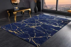 Design Teppich MARBLE 240x160cm königsblau gold Marmor-Optik Flachgewebe