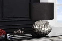 Design Tischlampe ABSTRACT 50cm silber schwarz Metall Stoffschirm handmade
