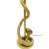 Design Tischlampe COBRA 110cm gold Schlangen Skulptur schwarzer Stoffschirm