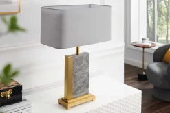 Design Tischlampe ELEGANCIA 65cm gold grau Stoffschirm Marmor