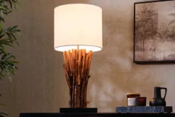 Design Tischlampe EUPHORIA 60cm natur weiß rund Massivholz handgearbeitet