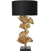 Design Tischlampe GINKGO 70cm schwarz Stoffschirm gold Metall handmade Marmor-Fuß