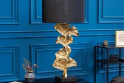 Design Tischlampe GINKGO 70cm schwarz Stoffschirm gold Metall handmade Marmor-Fuß