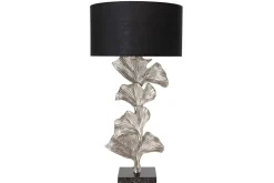 Design Tischlampe GINKGO 70cm schwarz Stoffschirm silber Metall handmade Marmor-Fuß