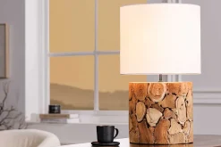 Design Tischlampe PURE NATURE 45cm natur handmade Eisenholz Baumwollschirm weiß