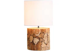Design Tischlampe PURE NATURE 45cm natur handmade Eisenholz Baumwollschirm weiß