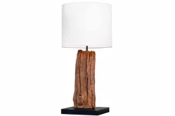 Design Tischlampe ROUSILIQUE 60cm natur weiß rund Treibholz handgearbeitet