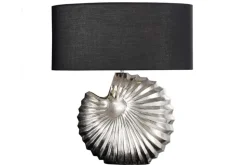 Design Tischlampe SHELL 60cm silber schwarz Metall Stoffschirm maritim