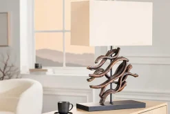 Design Tischlampe WAVE 60cm natur Massivholz handmade beige Baumwollschirm