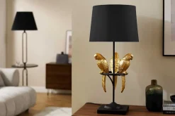 Design Tischlampe WILDLIFE 75cm schwarz gold rund Papagei Skulpturen mit Marmor-Fuß