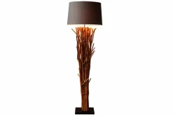 Design Treibholz Stehlampe EUPHORIA 180cm grau mit Leinenschirm