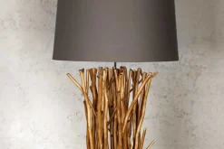Design Treibholz Stehlampe EUPHORIA 180cm grau mit Leinenschirm