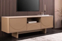 Design TV Board SAVOY 150cm grau beige greige Travertin Keramik mit Schublade 3D-Front