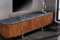 Design TV-Board GATSBY 160cm braun gold Mangoholz Marmor Metallgestell