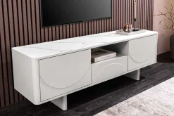 Design TV-Board SAVOY 150cm kaschmir weiß Marmor Keramik mit Stauraum und 3D-Front