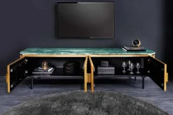 Design TV-Board VENEZIANO 160cm messing grün Marmorplatte Mangoholz Retro