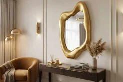 Design Wandspiegel AURA 95cm gold organische Form variabel aufhängbar