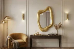 Design Wandspiegel AURA 95cm gold organische Form variabel aufhängbar