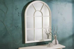 Design Wandspiegel CASTILLO 100cm weiß Landhausstil Fensterspiegel Rundbogen Shabby Chic