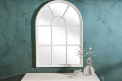 Design Wandspiegel CASTILLO 100cm weiß Landhausstil Fensterspiegel Rundbogen Shabby Chic