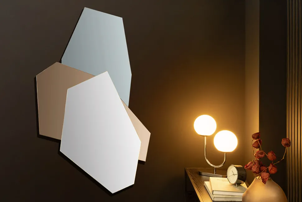 Design Wandspiegel GEOMETRIC 125cm blau braun klar drei Spiegelflächen