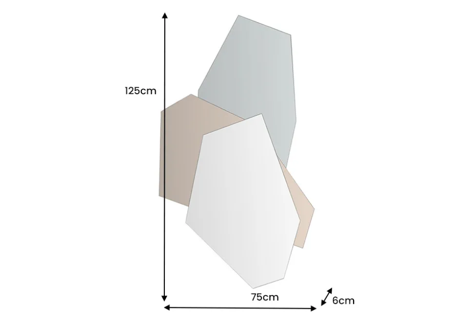Design Wandspiegel GEOMETRIC 125cm blau braun klar drei Spiegelflächen