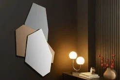 Design Wandspiegel GEOMETRIC 125cm blau braun klar drei Spiegelflächen