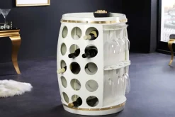Design Weinfass BODEGA WHITE 70cm weiß gold Pinie Flaschen Gläseraufhängung