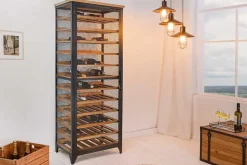 Design Weinschrank BODEGA 185cm natur schwarz Tannenholz Metall Flaschenregal