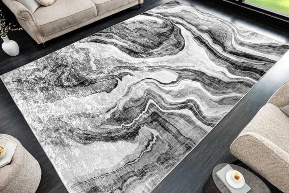 Design XXL Teppich ART RUGS 350x240cm grau weiß Flachgewebe Indoor
