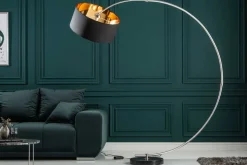 Dimmbare Bogenlampe PYTHON 190cm schwarz gold Retro Bogenleuchte