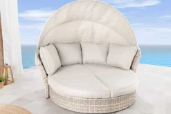 Drehbare Sonneninsel SEATTLE 195cm greige mit Sonnendach inkl. Kissen