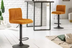 Drehbarer Barhocker PORTLAND senfgelb Samt Barstuhl mit Lehne höhenverstellbar
