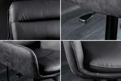 Drehbarer Design Barhocker BIG GEORGE schwarz anthrazit Echtleder höhenverstellbar mit Armlehnen