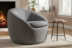 Drehbarer Design Sessel ALPINE grau Chenille Cremona 360° mit Armlehnen