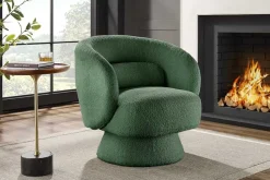 Drehbarer Design Sessel BOSSA NOVA 80cm moosgrün Bouclé