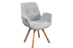 Drehbarer Design Stuhl BALTIC grau Bouclé natur Eiche Massivholz-Beine mit Armlehne